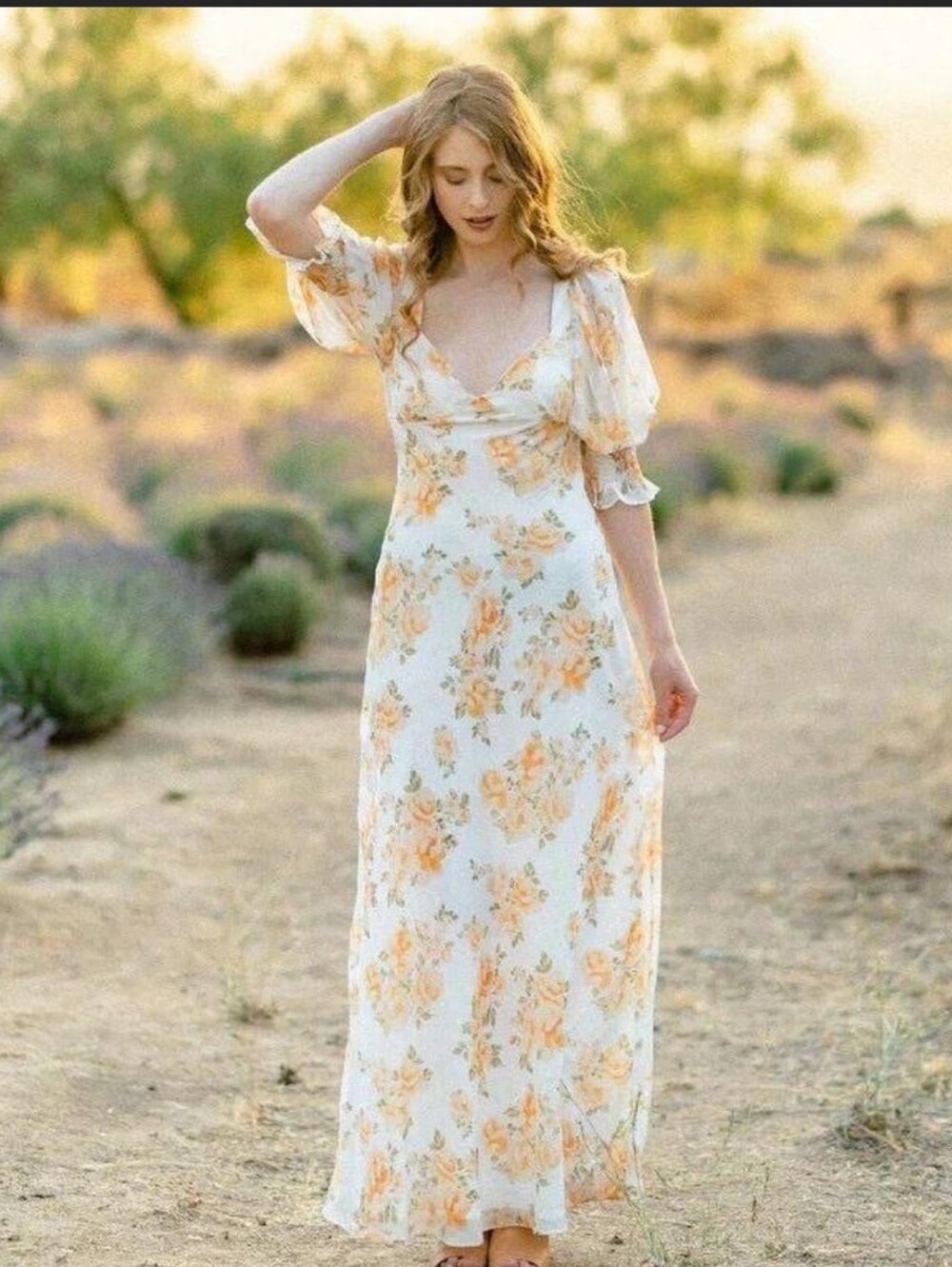 Luxxel Cream Maxi Dress with Yellow Floral Print